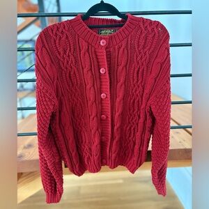 Eddie Bauer Red Vintage 100% Cotton Cable Knit Heavy Chunky Sweater Size Small
